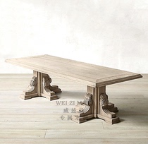 French solid wood large carved dining table 8-10 people long table Dining table American simple Oak office conference table