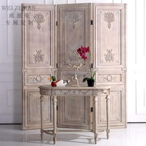 American country vintage oak carved weathered ash old folding screen Hotel dining room living room entrance partition wall