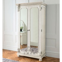 Retro white worn oak double door wardrobe post modern minimalist bedroom solid wood wardrobe American storage closet