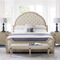 American retro all solid wood fabric soft bag bed French bedroom high back double bed European style Old 1 8 m wedding bed