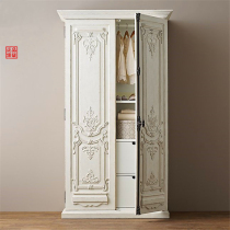 European carved white wardrobe American French solid wood old double-door wardrobe Simple modern cloakroom cabinet