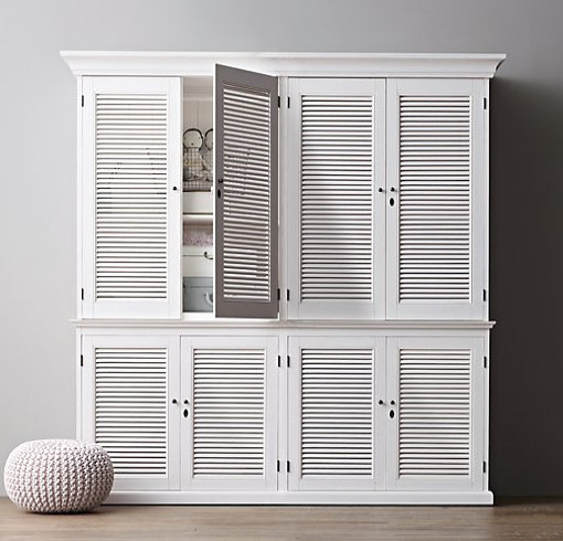 American country oak shutter door wardrobe European white solid wood old two-door storage cabinet simple four-door wardrobe