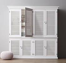 American country oak louver wardrobe European white solid wood old two-door locker Simple four-door wardrobe