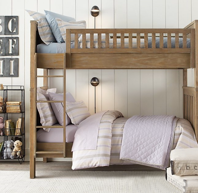 American pure solid wood oak do old bunk bed French antique high and low mother bed simple children's stairs up and down the bed