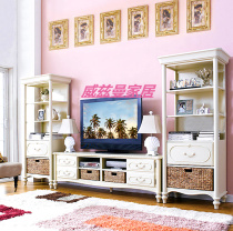 European simple modern wood carved white TV cabinet living room combination small household storage cabinet