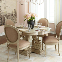 American antique old solid wood dining table and chair combination hexagonal table French country small apartment Oak round dining table Dining table