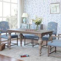 American country weathered ash old solid wood table and chair restaurant oak rectangular Roman column conference table dining table