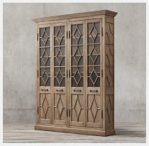 American country oak four door old bookcase French double door solid wood carved glass door bookcase office Display Cabinet
