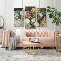 American country cotton and linen fabric pull buckle Small apartment Double three-person sofa living room Model room Hotel cafe