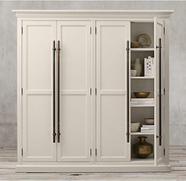 American antique solid wood white worn single double door wardrobe French simple wardrobe bedroom oak four door cabinet