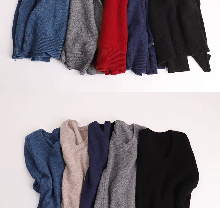 Áo len tháng 10 nam cashmere 100% nguyên chất cashmere cổ tròn kinh doanh lưới kim cương Áo len cashmere dài tay - Áo len Cashmere áo thun dài tay nam