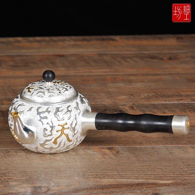 Fine workshop silver pot pure handmade Japanese dual-purpose silver pot sterling silver 990 Kettle One beat tea set
