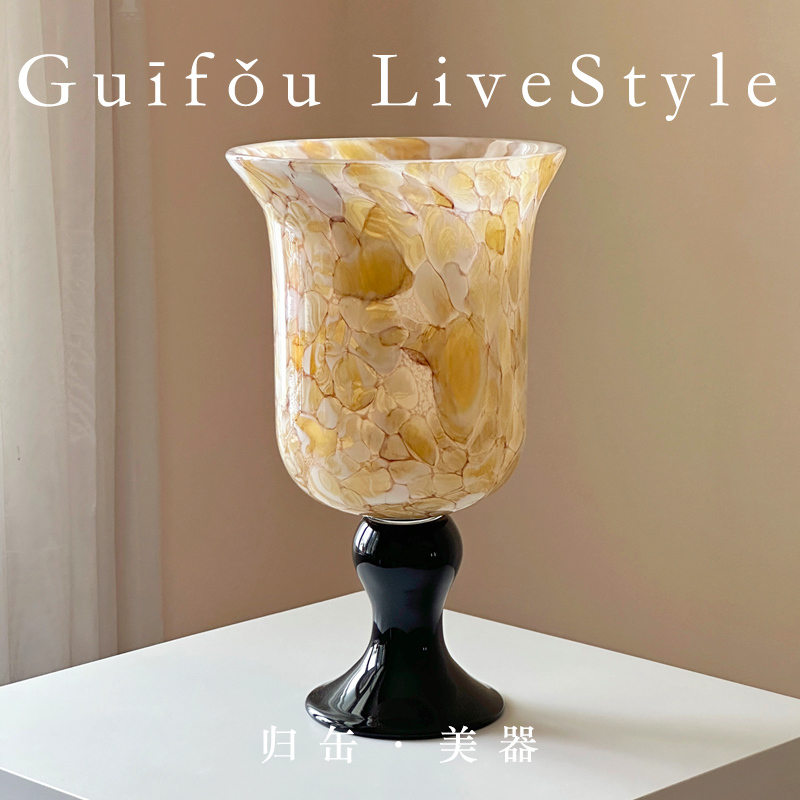 High-Footed Glass Vase with Wide Mouth for Water Cultivation, Emotional Stability, Flower Arrangement, Light Luxury, High-End Feel, Living Room Decoration