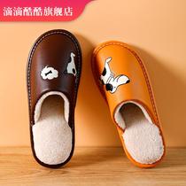 New winter cute leather cotton slippers women soft bottom home cartoon indoor non-slip home couple warm slippers men