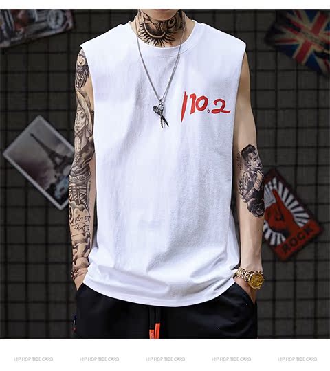 Áo vest nam mùa hè 2019 in chữ cotton cổ tròn phiên bản Hàn Quốc áo thun không tay vest vest ngang vai - Áo vest cotton áo vest nam tuổi 50