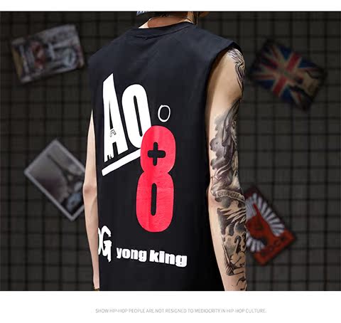 Áo vest nam mùa hè 2019 in chữ cotton cổ tròn phiên bản Hàn Quốc áo thun không tay vest vest ngang vai - Áo vest cotton áo vest nam tuổi 50