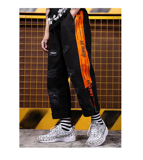 Ins hip-hop lỗ nước thủy triều nam quần quần chùm chữ màu quần quần dây rút quần đùi
