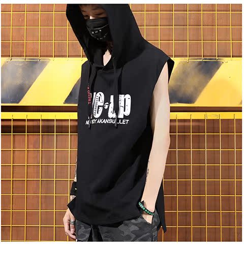 Guochao tối cao đường phố gothic xu hướng mũ trùm đầu mồ hôi vest hip hop hip hop thủy triều nam không tay áo thun áo thun ba lỗ