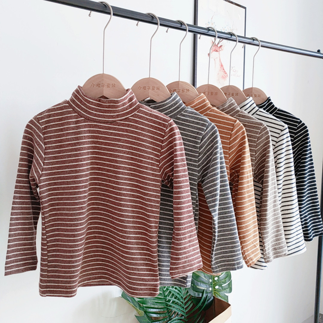 2022 autumn and winter male and female children baby pure cotton wool pull rack in collar stripe with long sleeve foreign blouse