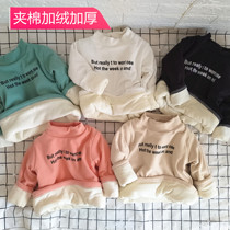 Childrens three-layer plus cotton and velvety thickened letter beating undershirt male and female child clip cotton semi-high collar T-shirt winter warm blouse