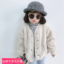2021 autumn winter new girl plus suede thickened lamb fur coat children Korean version foreign air warm coat fur sweater