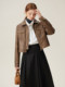 Fanslan Enmailard brown short temperament retro pu leather jacket women's new style 11081