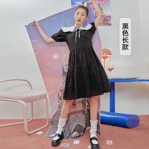 韩都衣舍泡泡袖连衣裙女2021夏季新款洋装初恋蓝色清新公主娃娃裙