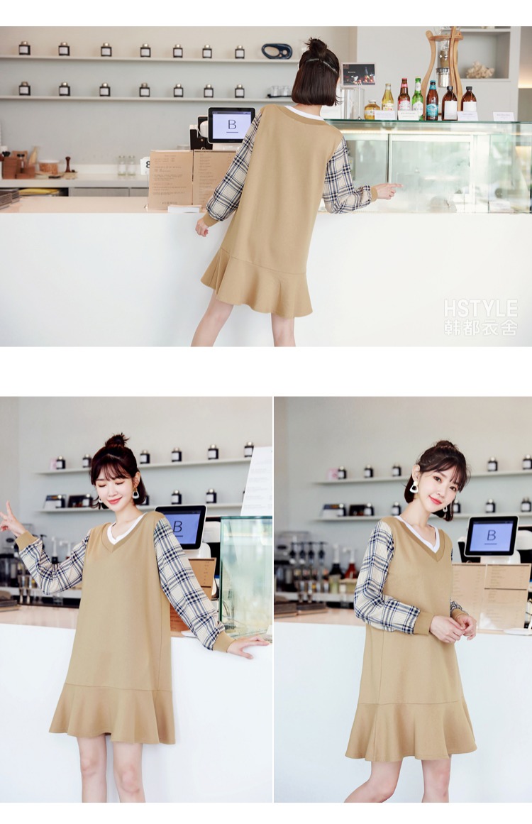 Quần áo handu 2019 xuân mới dành cho nữ phiên bản Hàn Quốc của váy dài tay ruffle một chiếc váy chữ IG8280 váy nữ