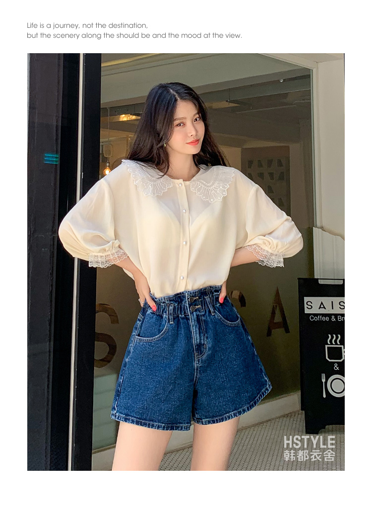 Handu quần áo nhà 2019 hè mới dành cho nữ phiên bản Hàn Quốc của quần short denim cạp cao rộng quần lửng mỏng dành cho sinh viên - Quần jean quần bò nữ đẹp