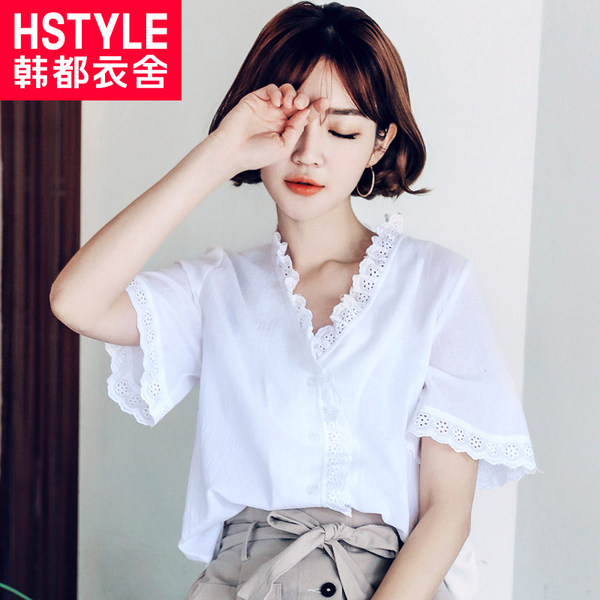 韩都衣舍 18年夏季新款 纯棉 花边V领短袖衬衫 天猫优惠券折后¥58包邮(¥138-80) 韩都衣舍 18年夏季新款 纯棉 花边V领短袖衬衫 天猫优惠券折后¥58包邮(¥138-80)