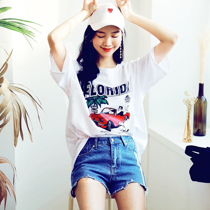 韩都衣舍 19年夏装新款 印花宽松女式短袖T恤 天猫优惠券折后￥51包邮（￥66-15）2色可选