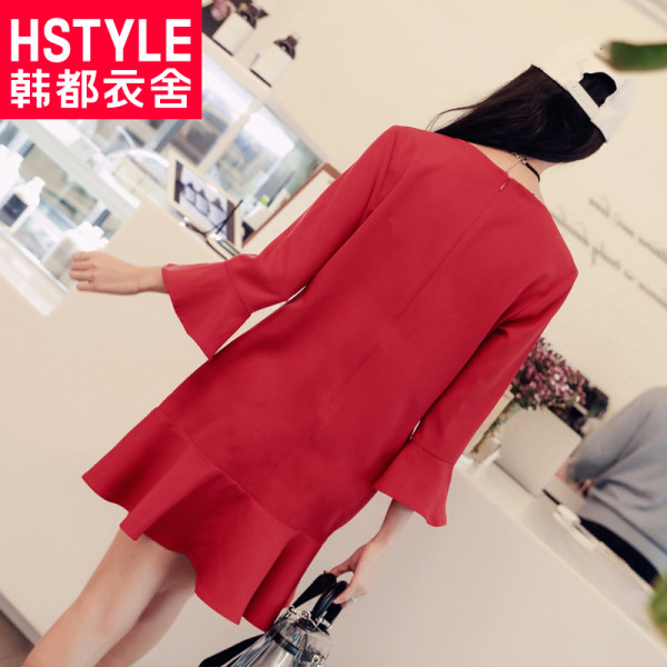 韩都衣舍 18年春季新款 纯色圆领宽松荷叶边连衣裙 天猫优惠券折后￥62包邮（￥132-70）