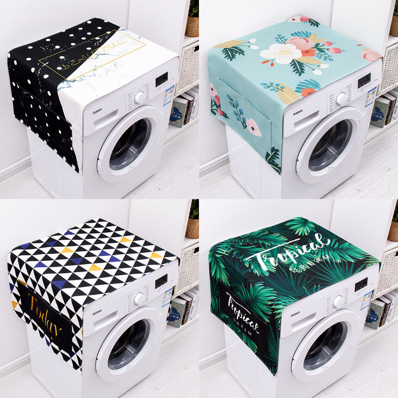 Nordic drum washing machine cover towel waterproof sunscreen bedside table cover cloth refrigerator dust cover cotton linen microwave oven cover cloth