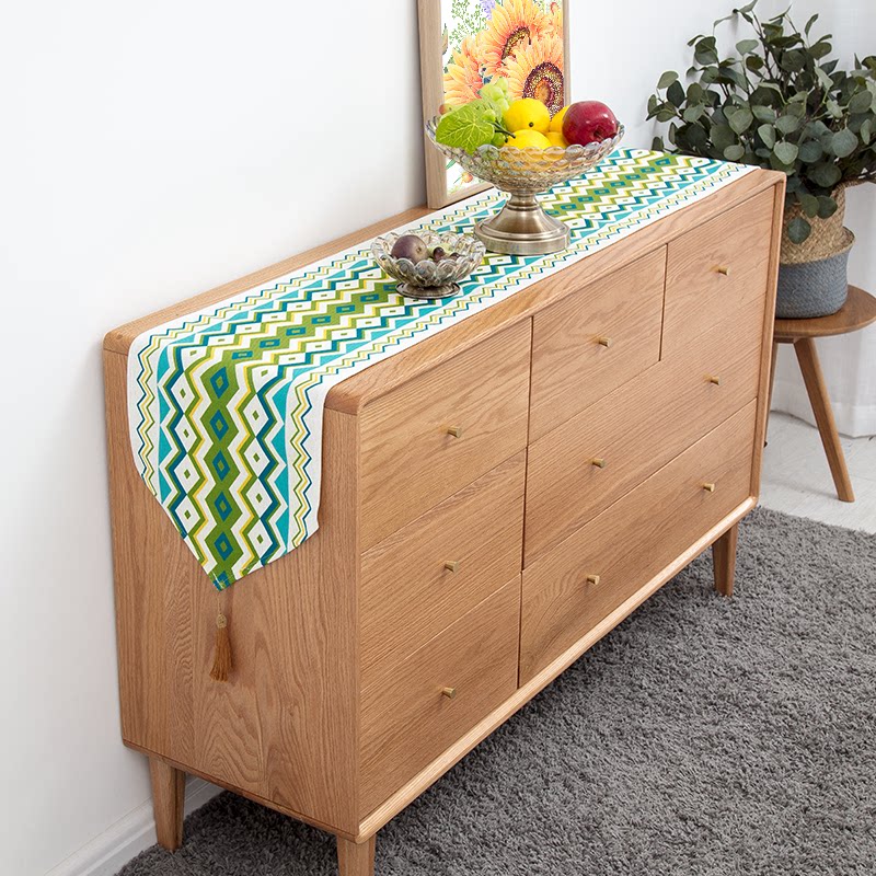 Ethnic style diamond-shaped shoe cabinet cover cloth tassel rectangular cotton linen table flag dust-proof TV cabinet cover tablecloth Nordic fabric art