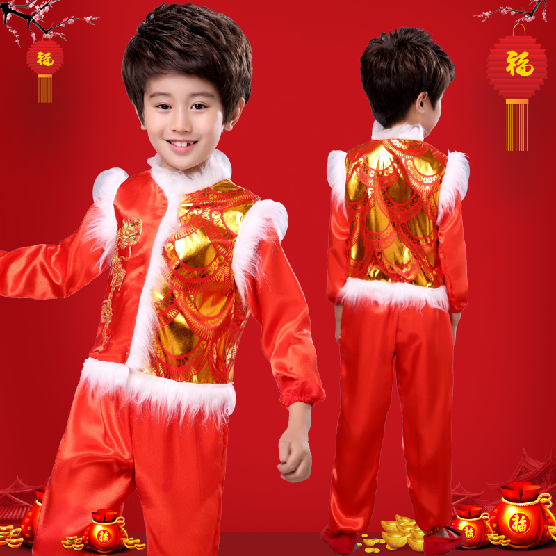 Ngày đầu năm mới Trẻ em Trang phục lễ hội Quần áo Yangge Quốc gia Mẫu giáo Mở cửa Red Dance Trang phục biểu diễn mùa đông trang phục biểu diễn sân khấu cho bé