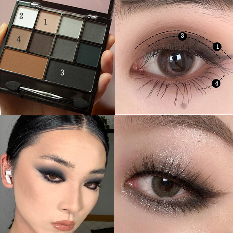 European and American makeup dark grey naked eye shadow smoked stage makeup matt pure black eye shadow earth dark cold color system tray