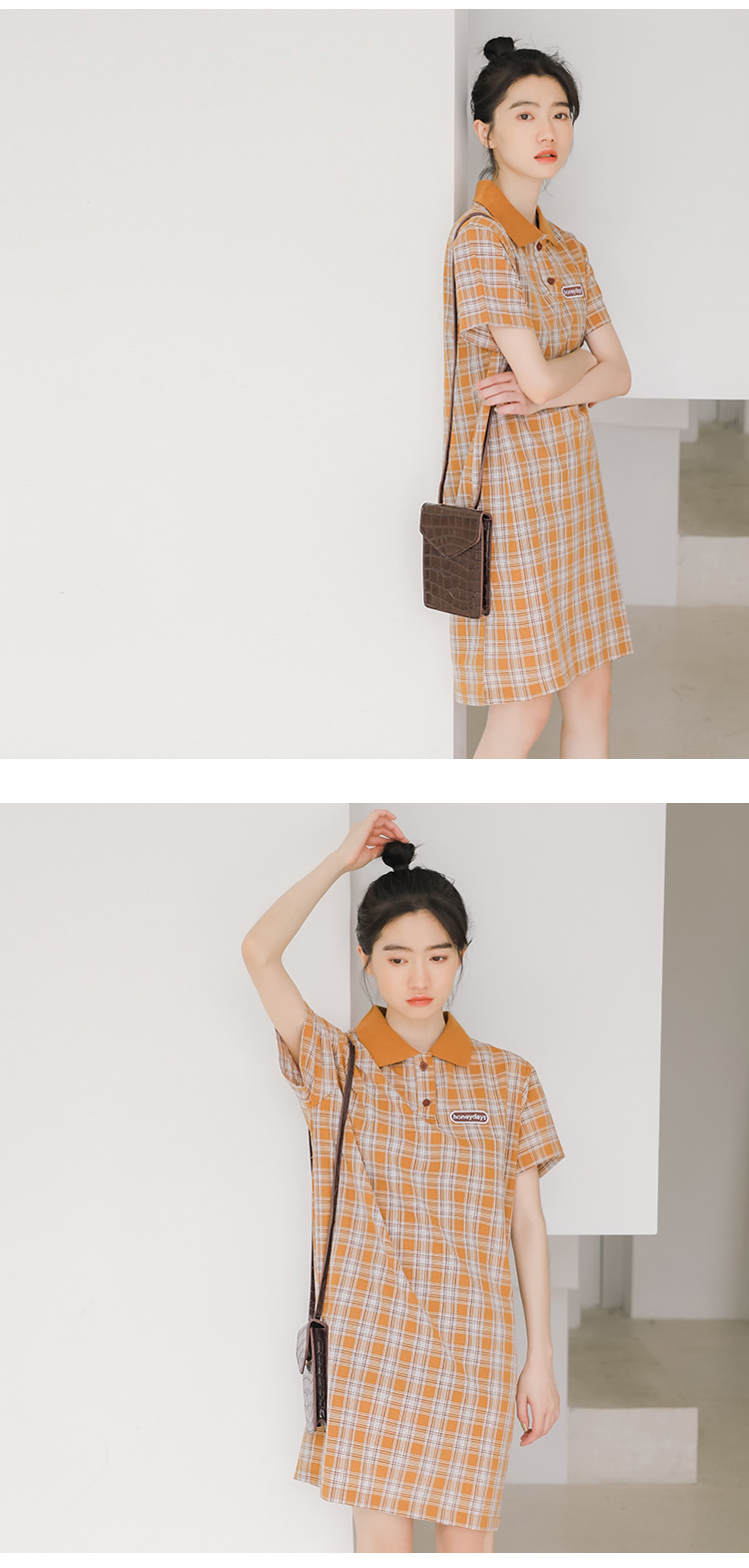 VK旗艦店 韓妞推薦學院風小清新格紋短袖洋裝