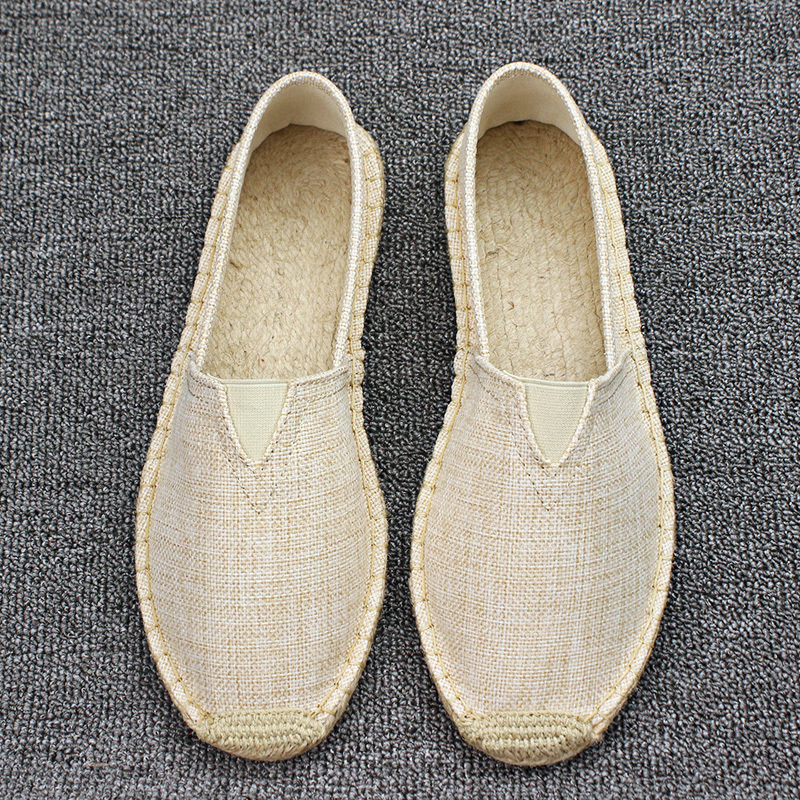 Summer Linen-Soled Shoes, Handmade Casual Straw Shoes for Men, Sweat-Absorbent and Breathable Slip-On Lazy Fisherman Mary Jane Shoes