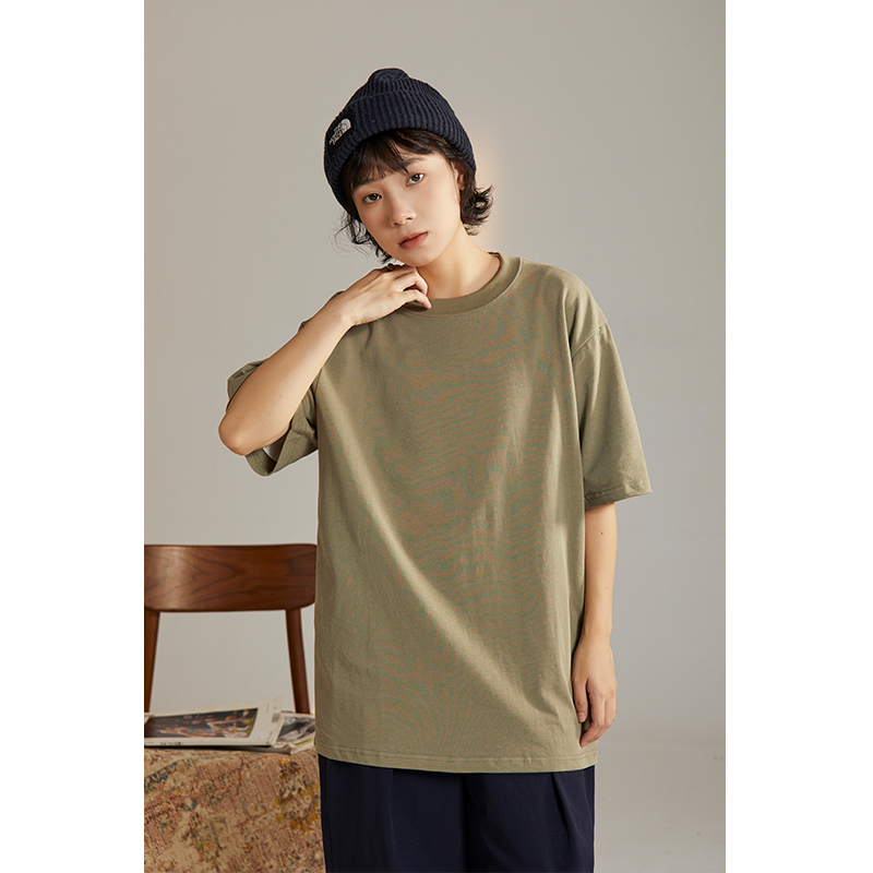 Zakka Japanese fashion brand simple solid color base T-shirt half sleeves couples basic TEE summer short sleeve tide