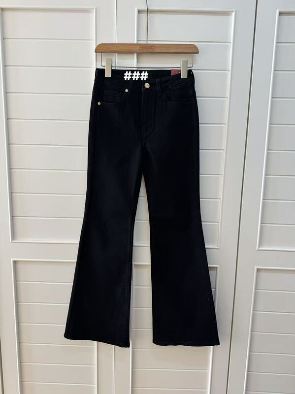 Korean Single-Stock Women's Elastic Brushed Black Flared Pants, Slimming Thigh Design G3107
