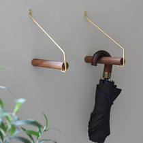 Walnut Japanese style creative wall clothes hooks clothes rack brass solid wood clothes hanging rod bedroom clothes drying rod