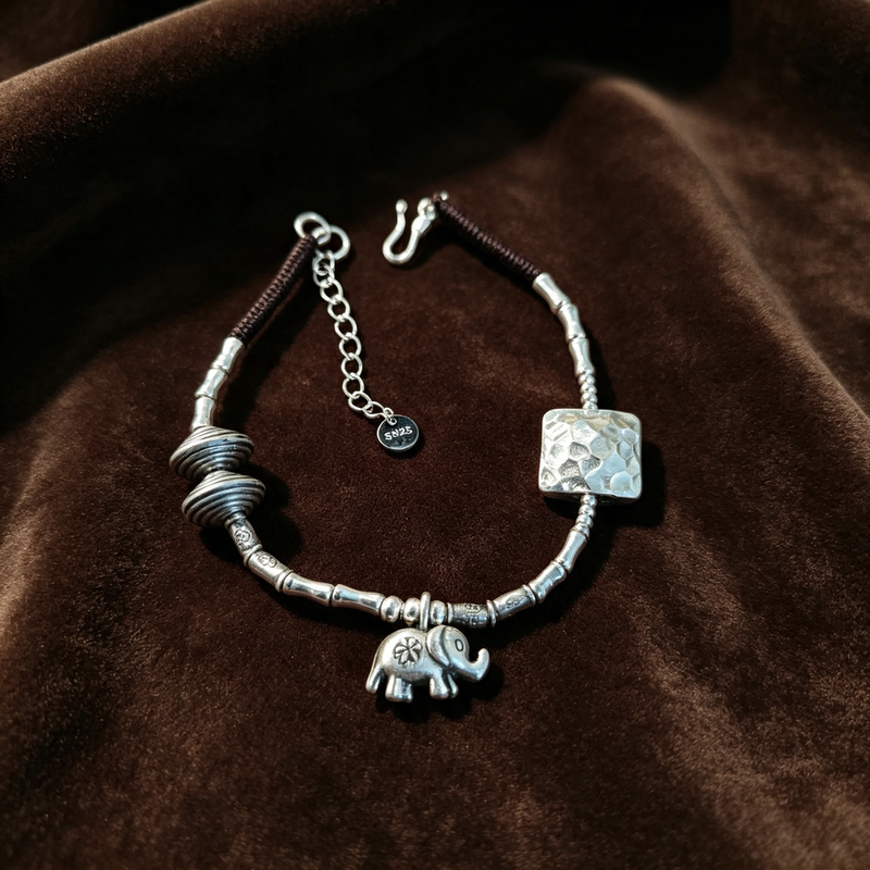 Designer Niche Thai Silver Elephant Bracelet with an Instagram-Worthy High-End Feel, Handmade Woven Bracelet, 925 Silver, New Autumn/Winter Model