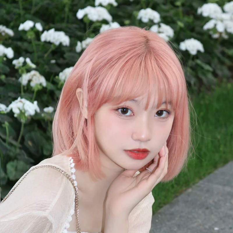 Japanese Style Short Wig for Women, Natural Everyday Orange-Pink Lolita Realistic Student Hairstyle, Black Cosplay, Summer Age-Reducing