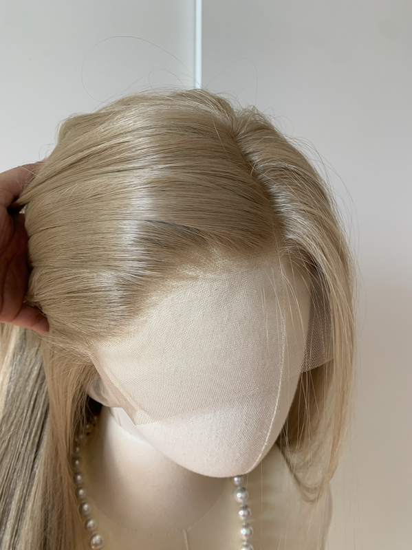 Flat Head Wig! Imported Japanese Silk Gray Gold! Hand-Crocheted 13×4 Large Lace Hairline High-Temperature Silk Wig