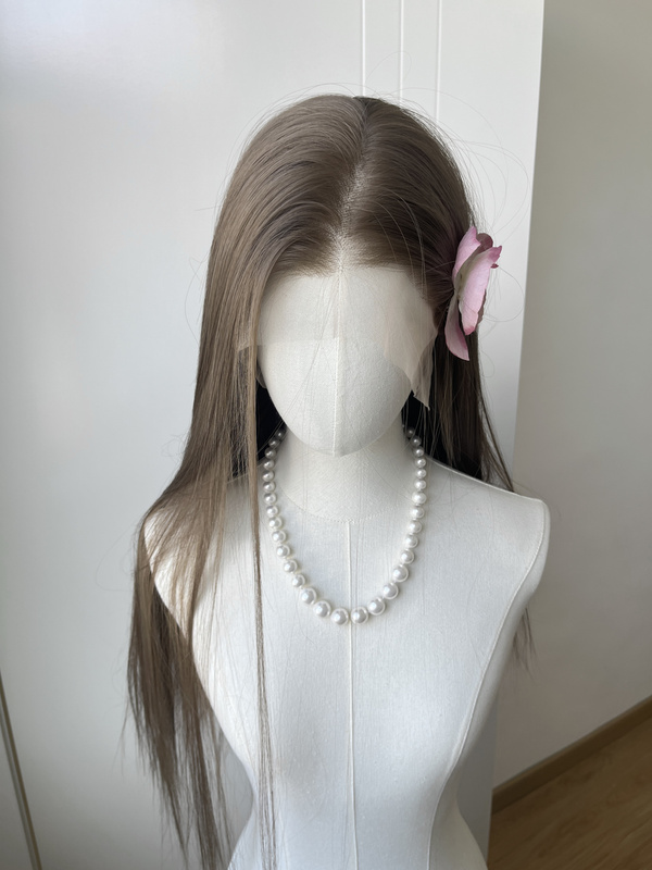 Flat Head Wig, Hazelnut Gray-Brown, 13×6, Back Hook, Can Be Styled into a High Ponytail, Extra Large Lace, High-Temperature Fiber Wig