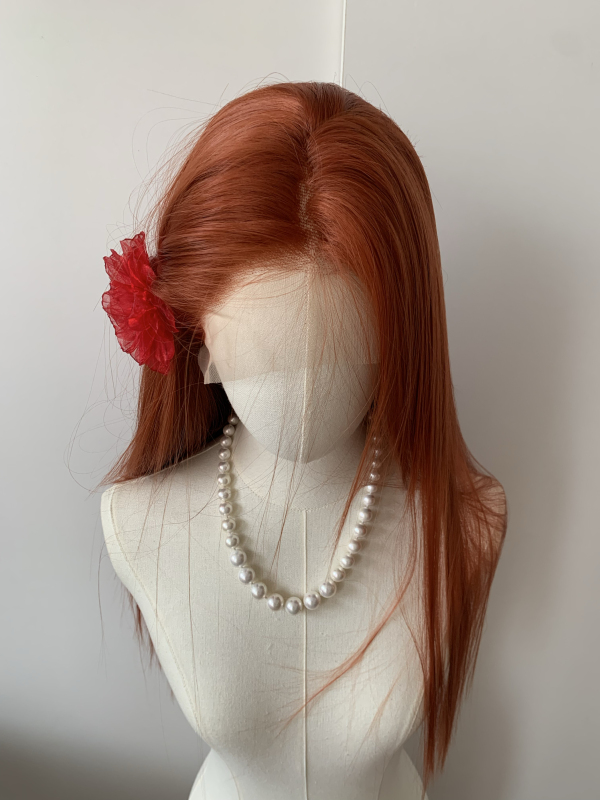 Flat Head Xiao Xu, Dirty Orange! 13×4 Large Lace Hand-Crocheted Front Lace High-Temperature Fiber Wig