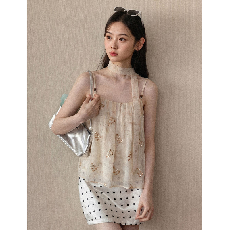 Umoneone French Gentle Style Apricot Color Camisole Women's 2026 Summer Loose Design Elegant Top Umoneone French Gentle Style Apricot Color Camisole Women's 2026 Summer Loose Design Elegant Top