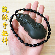 Hetian jade Pixiu handle piece Tower green fine material toy three-dimensional beast jade pendant pendant Pixiu handle piece