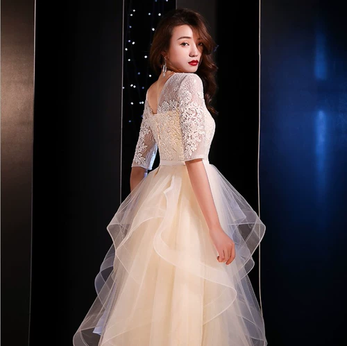 Элегантное длинное вечернее платье, коллекция 2023, французский стиль, цвета шампанского