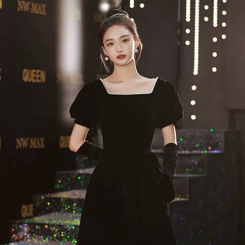 Черное простое платье 2024 Новая музыка Shengyi Test